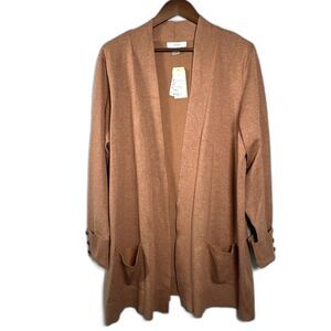 CJ Banks Open Front Cardigan Womens 1X 16/18W Camel With Pockets NWT
